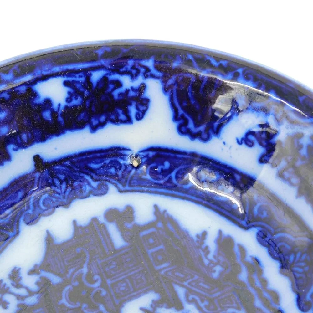 Podmore Walker Temple Pattern Antique Porcelain Blue Flow 6" Fruit Bowl FLAW - Picture 3 of 9